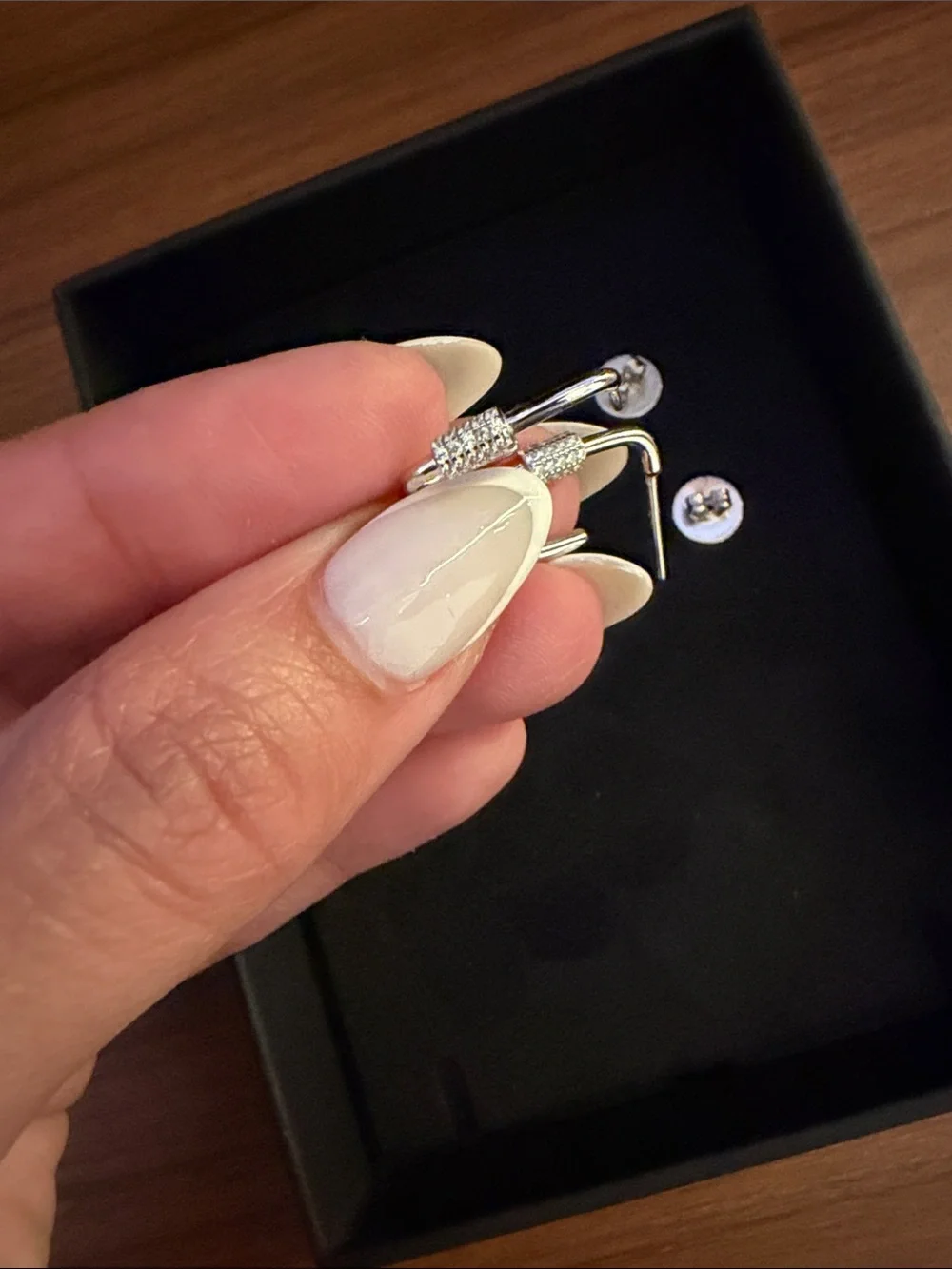 Crystal-Embellished Silver Open Hoop Earrings - Women Jewelry